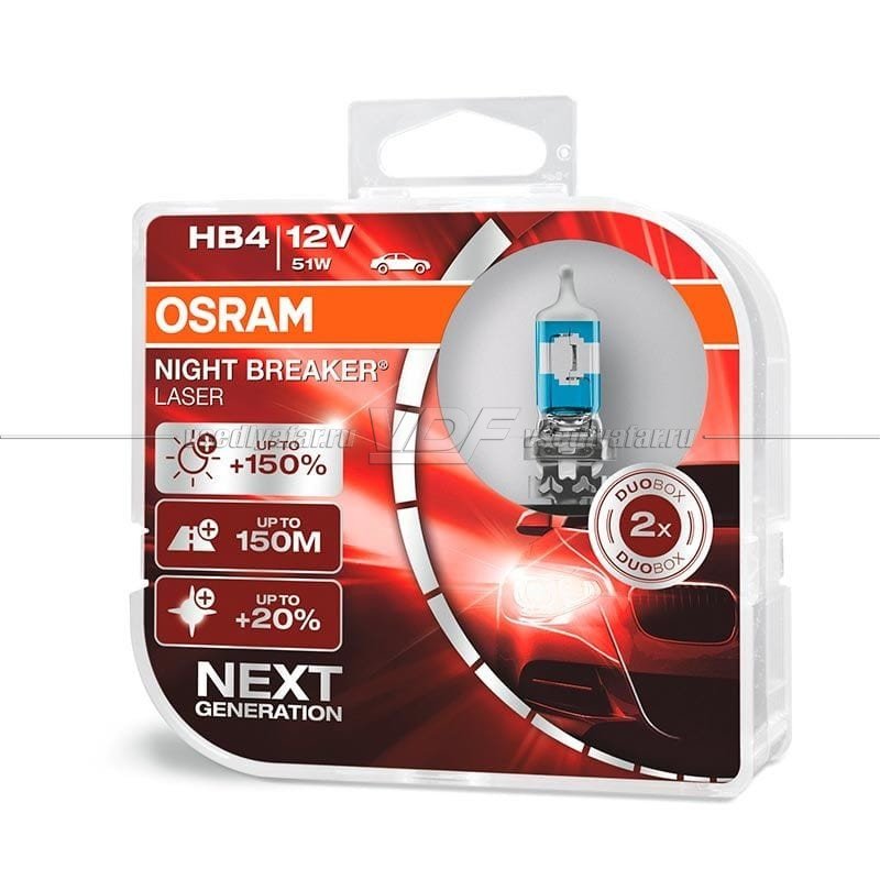 Лампа галогенная OSRAM HB4 Night Breaker Laser  12V 51W, 2шт., 9006NL-HCB