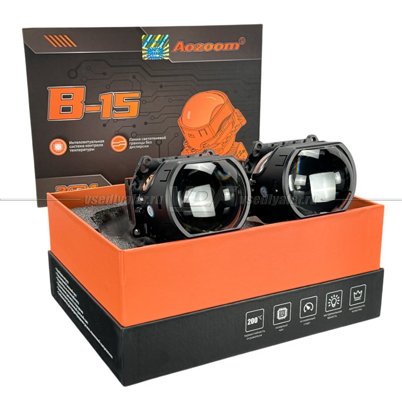 Светодиодные модули Aozoom B-15 2024 Bi-Led (прямоугольная линза) (комплект 2 шт)