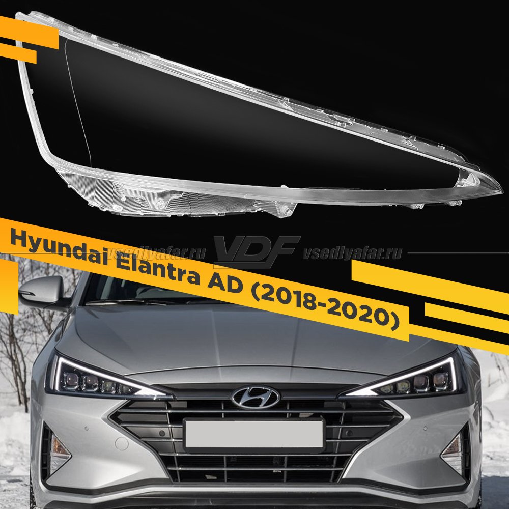 Стекло для фары Hyundai Elantra (2018-2020) Правое