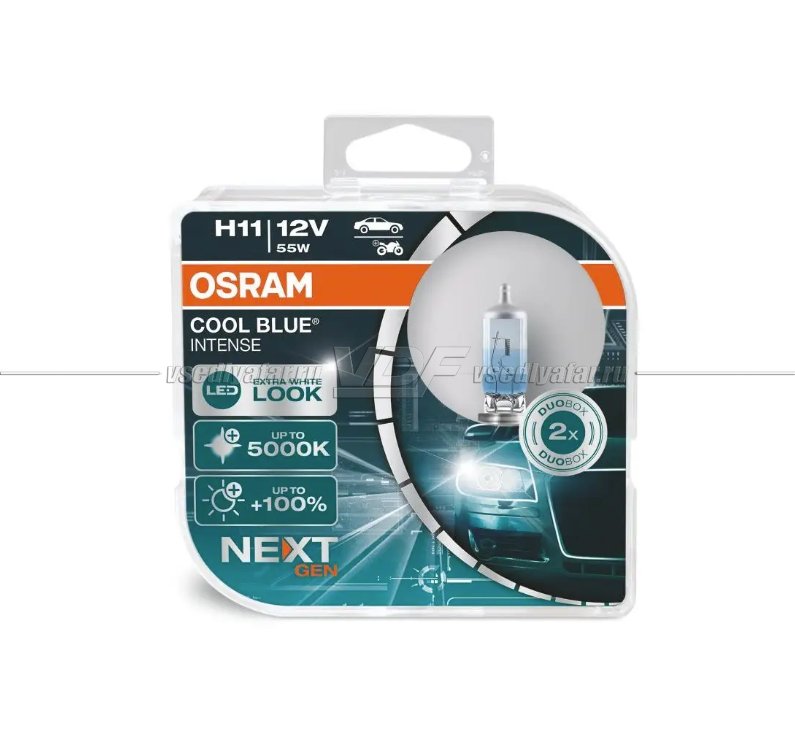 Лампа галогенная OSRAM H11 Cool Blue Intense (NEXT GEN) 12V 55W, 2шт. 64211CBN-HCB