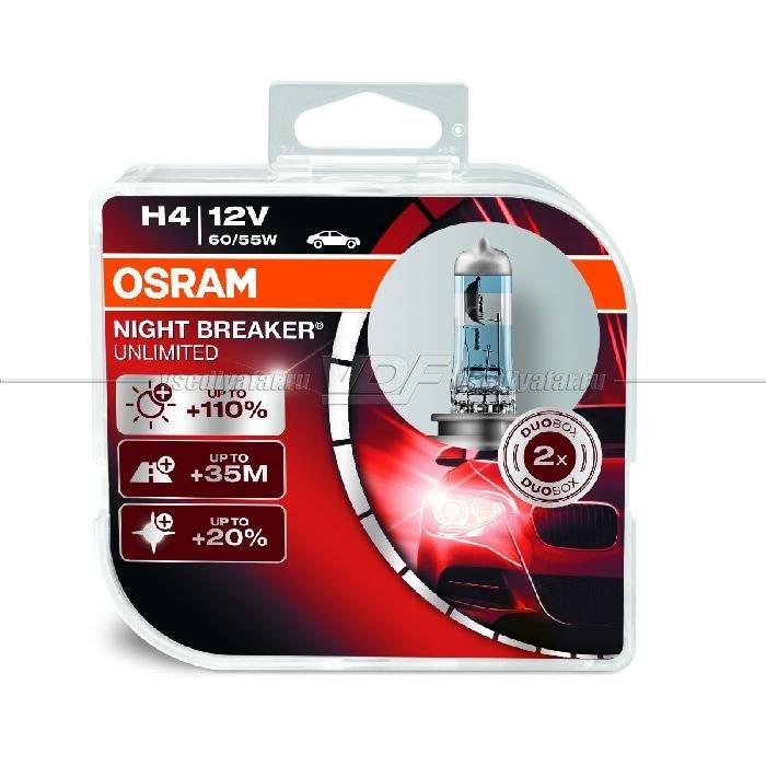 Лампа галогенная OSRAM H4 Night Breaker Unlimited 12V 60/55W, 2шт., 64193NBU-HCB