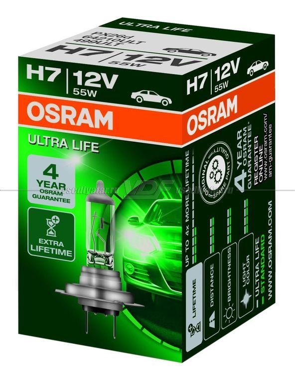 Лампа галогенная OSRAM H7 Ultra Life 12V 55W, 1шт., 64210ULT