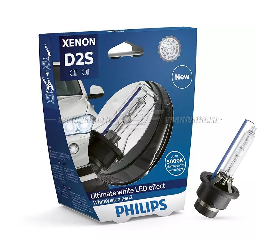 Ксеноновая лампа PHILIPS D2S WhiteVision gen2 5000K 85V 35W, 1шт, 85122WHV2S1