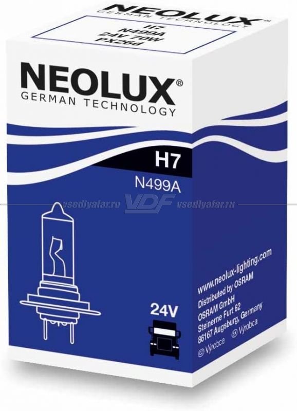 Лампа галогенная NEOLUX H7 70W 24V, 1шт, N499A