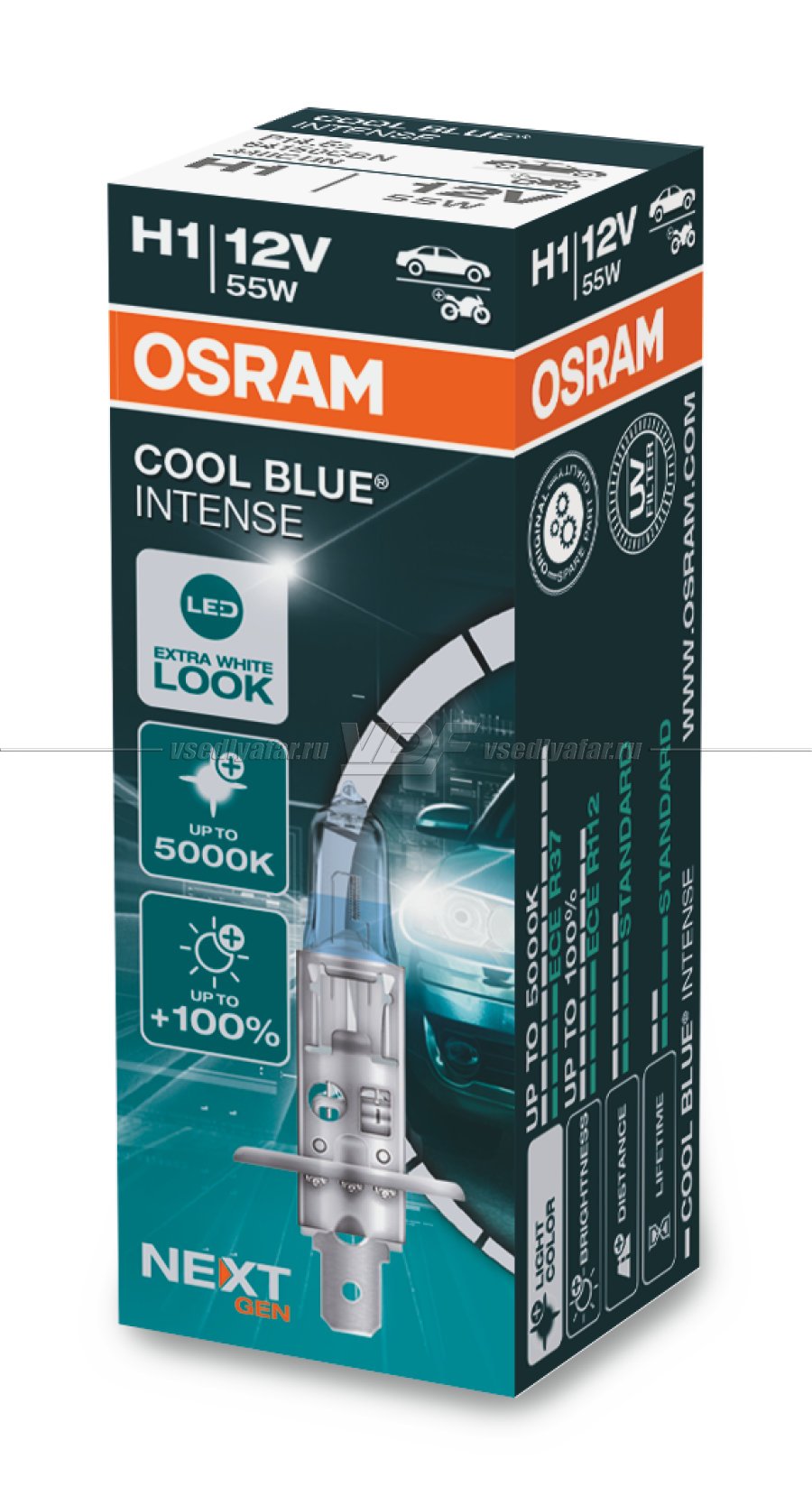 Лампа галогенная OSRAM H1 Cool Blue Intense NEXT GEN 12V 55W, 1шт, 64150CBN