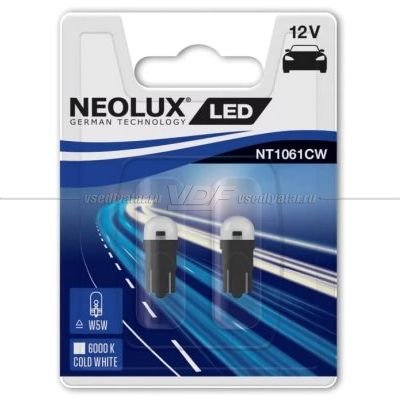 Светодиодные лампы NEOLUX W5W LED 0,5W 12V 6000K, 2 шт, NT1061CW-02B