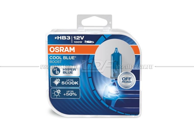 Лампа галогенная OSRAM HB3/9005 Cool Blue Boost 12V 55W, 2шт, 69005CBB-HCB