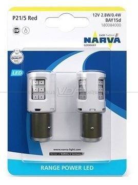 Светодиодные лампы NARVA P21/5W 12V Range Power LED (BAY15d) RED 2шт, 18008