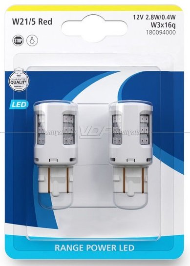 Светодиодные лампы NARVA W21/5W 12V Range Power LED (W3x16q) RED 2шт, 18009
