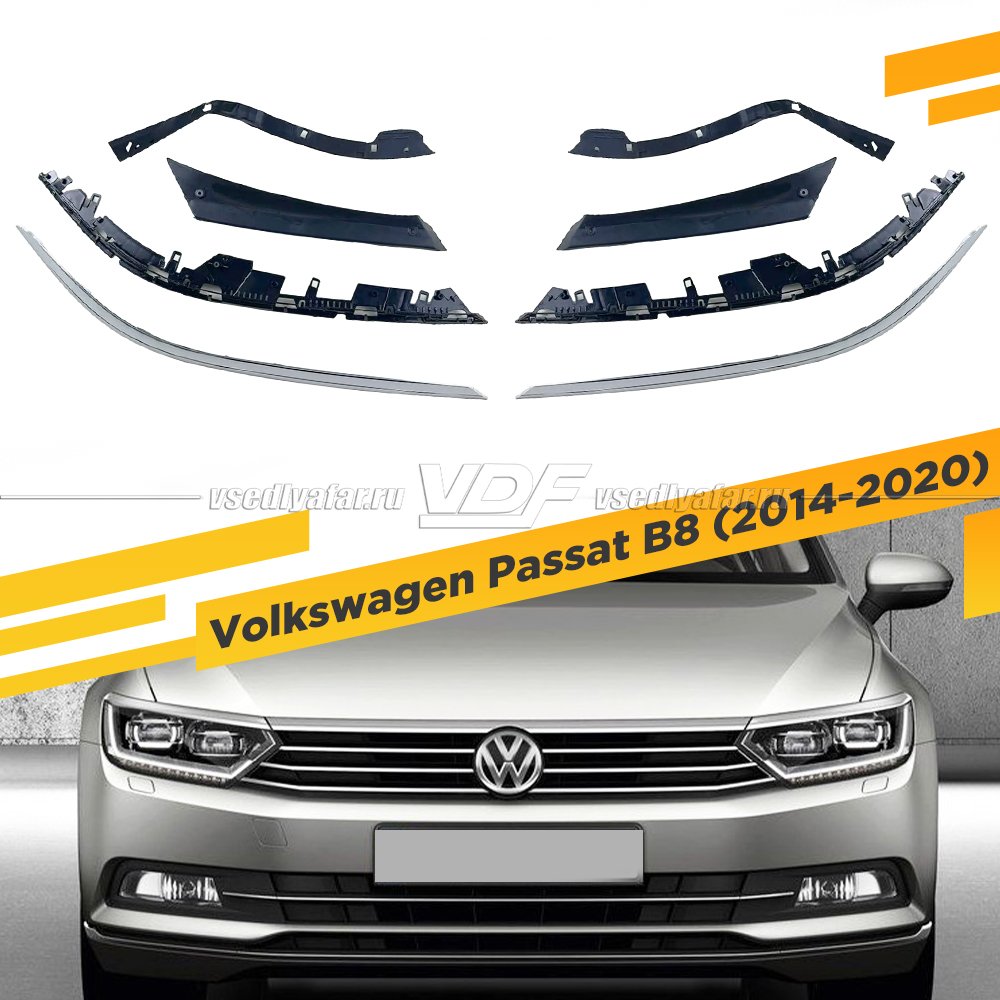 Комплект уплотнительных резинок и хромированных накладок для фар Volkswagen Passat B8 (2014-2020)
