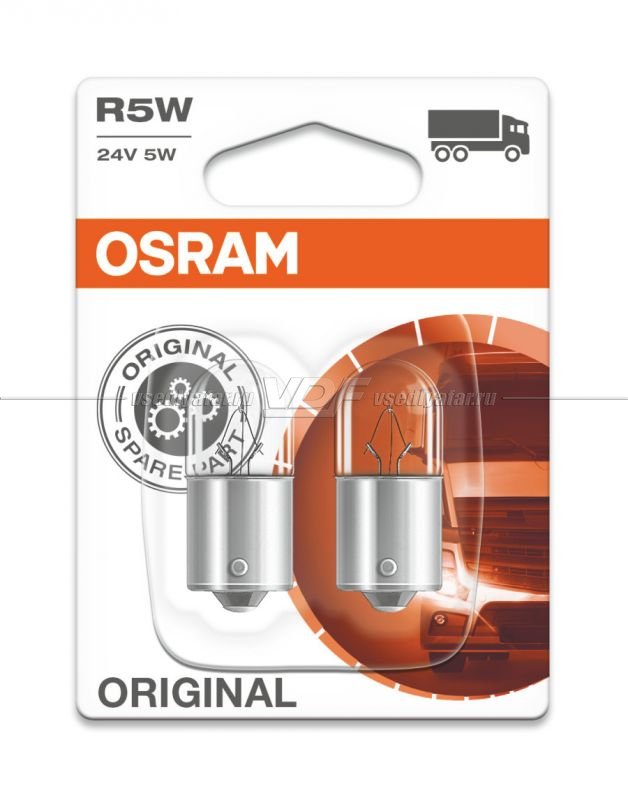 Лампа галогенная OSRAM R5W (BA15s), 2шт, 24V, 5627-02B