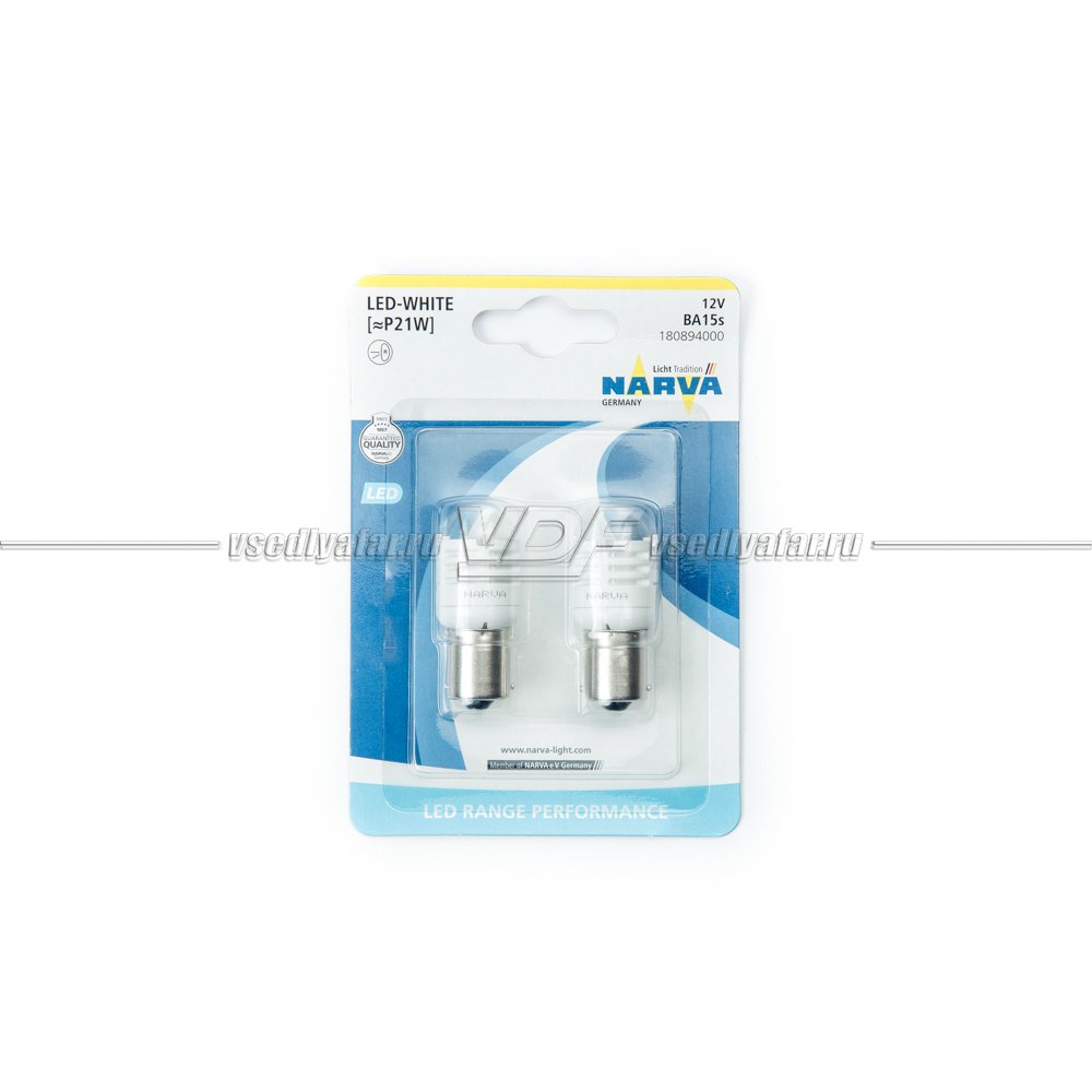 Светодиодные лампы NARVA P21W LED white 12V Range Performance LED (BA15s) 6000К 2шт, 18089