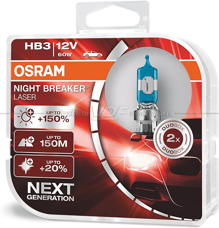 Лампа галогенная OSRAM HB3 Night Breaker Laser 12V 60W, 2шт., 9005NL-HCB