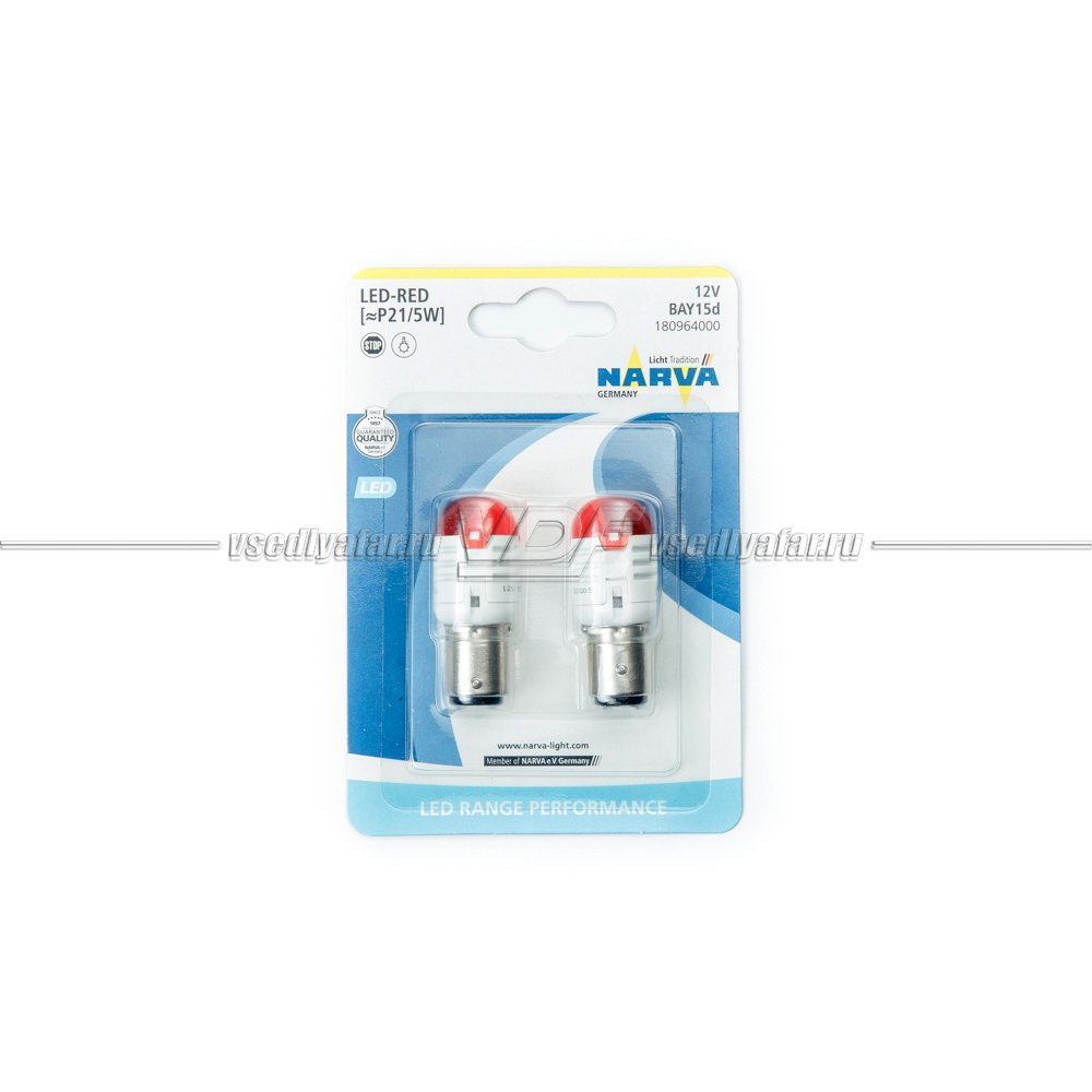 Светодиодные лампы NARVA P21/5W 12V Range Performance LED (BAY15d) RED 2шт, 18096