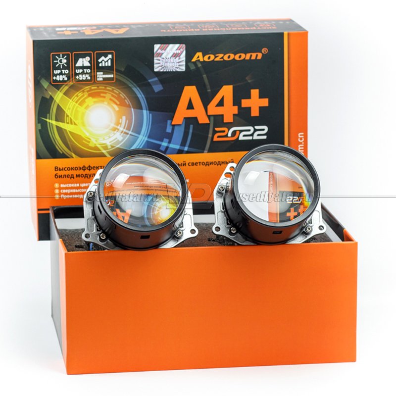 Светодиодные линзы Aozoom A4+ 2023 Bi-Led (комплект 2 шт)