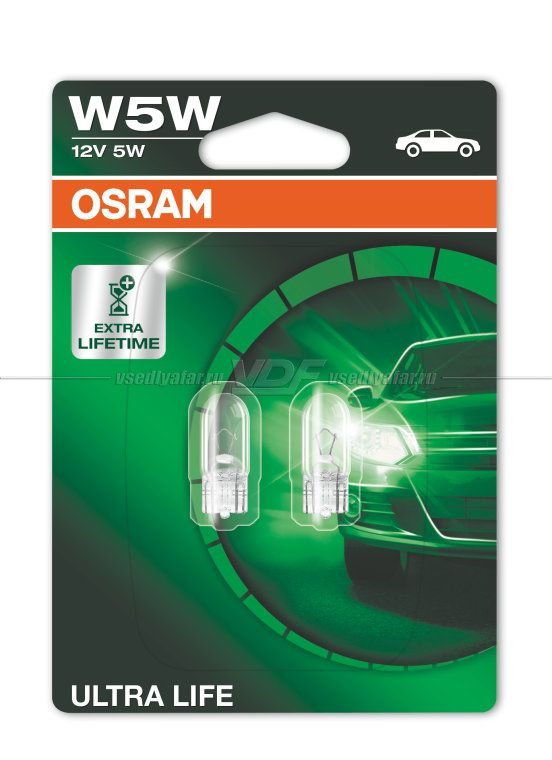 Лампа накаливания OSRAM W5W Ultra Life 12V 5W, 2 шт,  2825ULT-02B