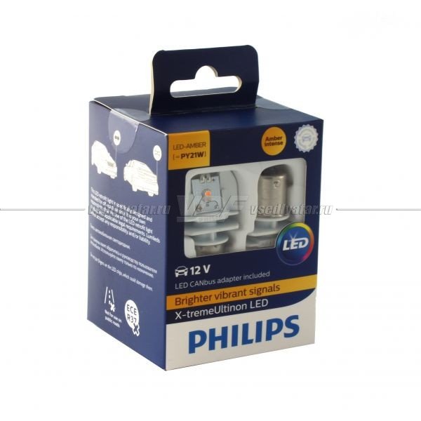 Светодиодные лампы PHILIPS X-treme Ultinon LED PY21W с обманками, 12V, 2 +2 шт., 11498UAX2