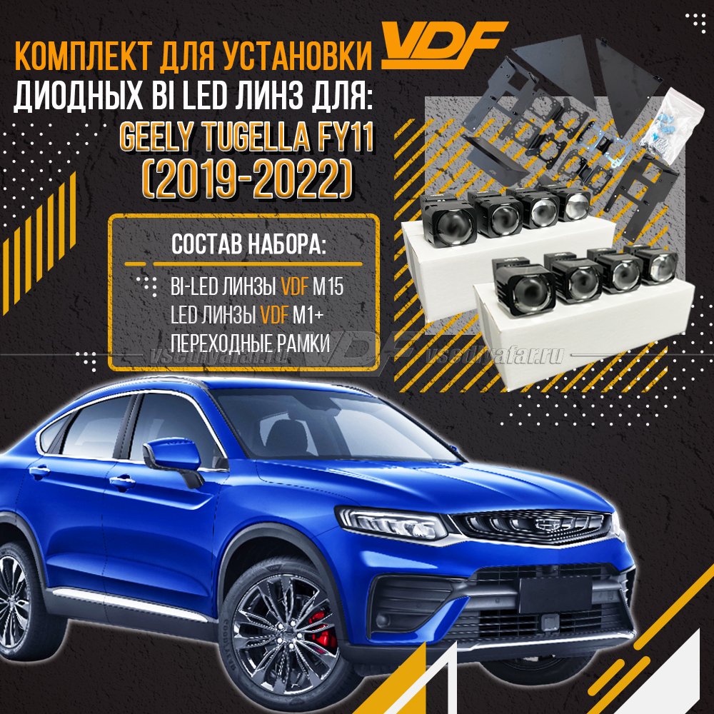 Комплект LED линз для установки в фары Geely Tugella FY11 2019-2022