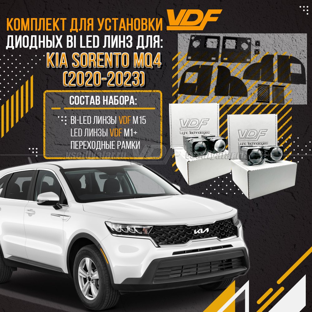 Комплект LED линз для установки в фары Kia Sorento 2020-2023 рефлекторный LED