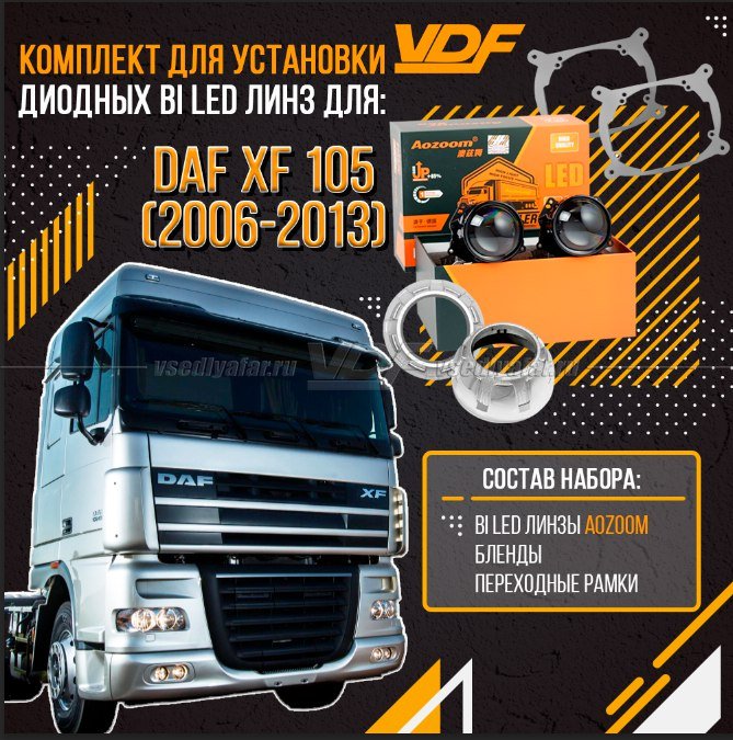 Комплект LED линз для установки в фары DAF XF105 2006-2013