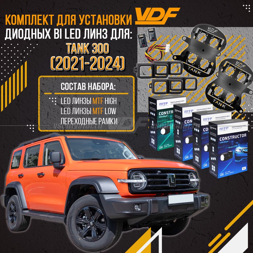 Комплект №2 LED линз для установки в фары TANK 300 2021-2024