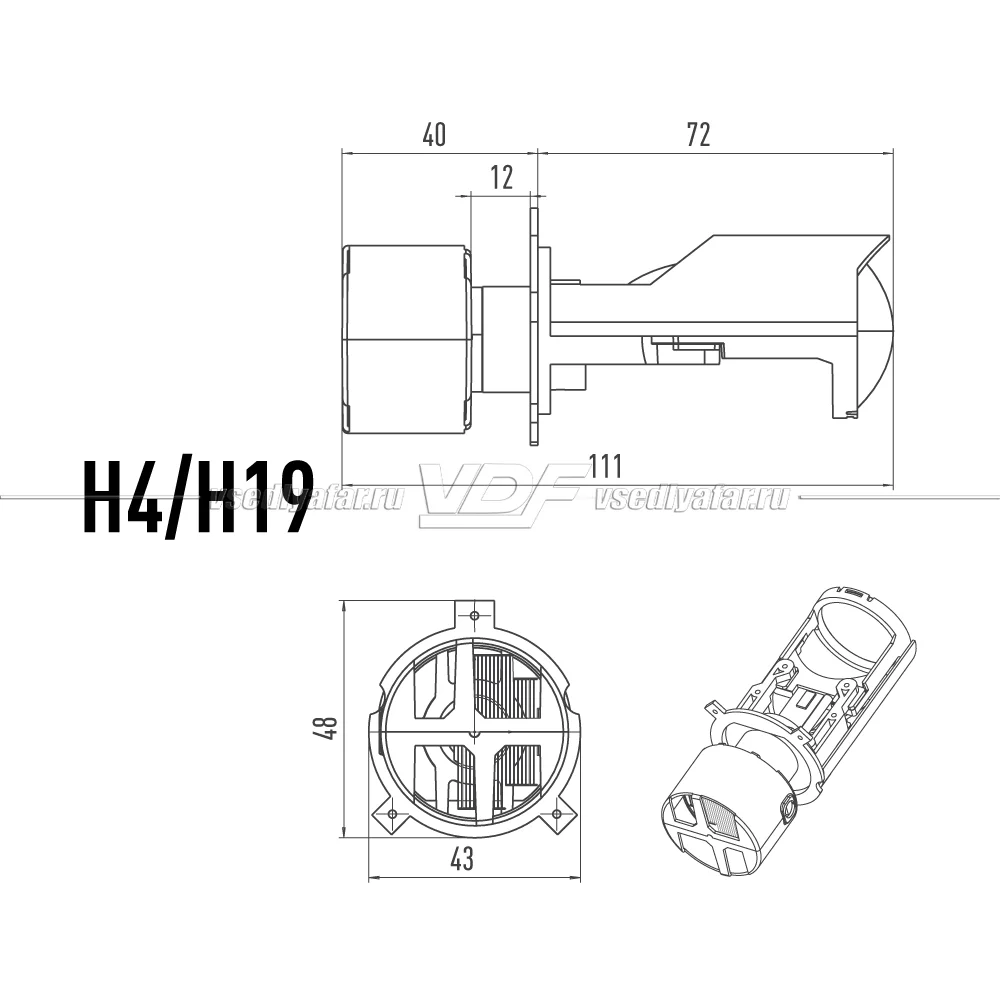 Светодиодные линзы MTF LIGHT MINILENS H4/H19, 12V, 30/45W, 5500K (комплект 2 шт) MH4K5