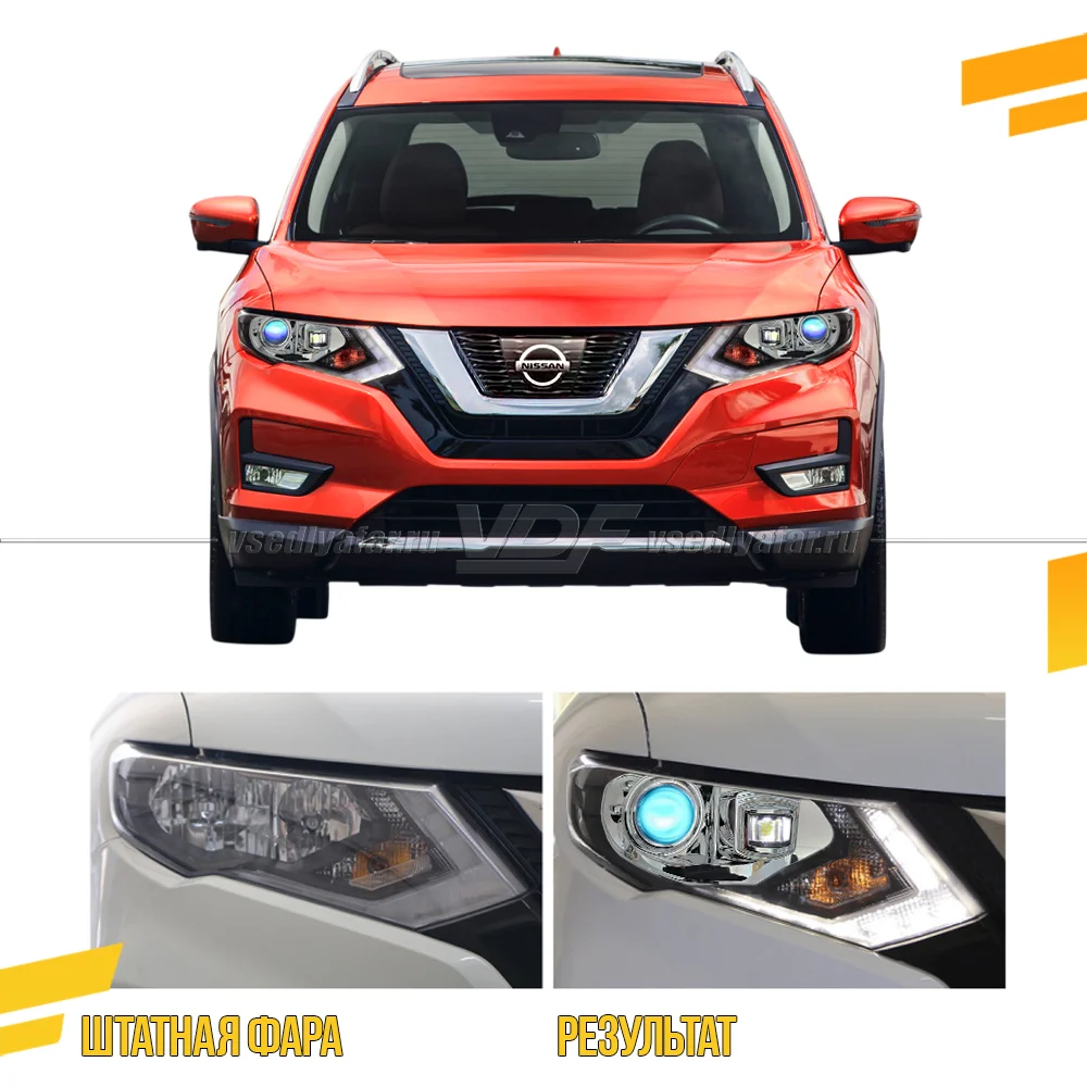 Комплект для установки линз в фары Nissan X-Trail T32 2017-2022 Хром Галоген Рефлектор