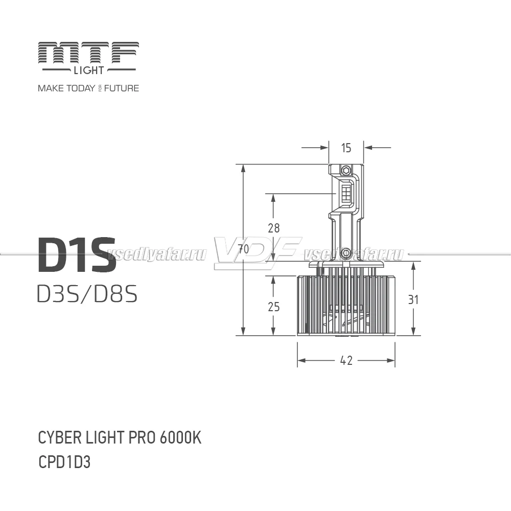 Светодиодные лампы MTF Light Cyber Light PRO D1S/D3S/D8S 6000K 12V, 65W, 2шт, CPD1D3
