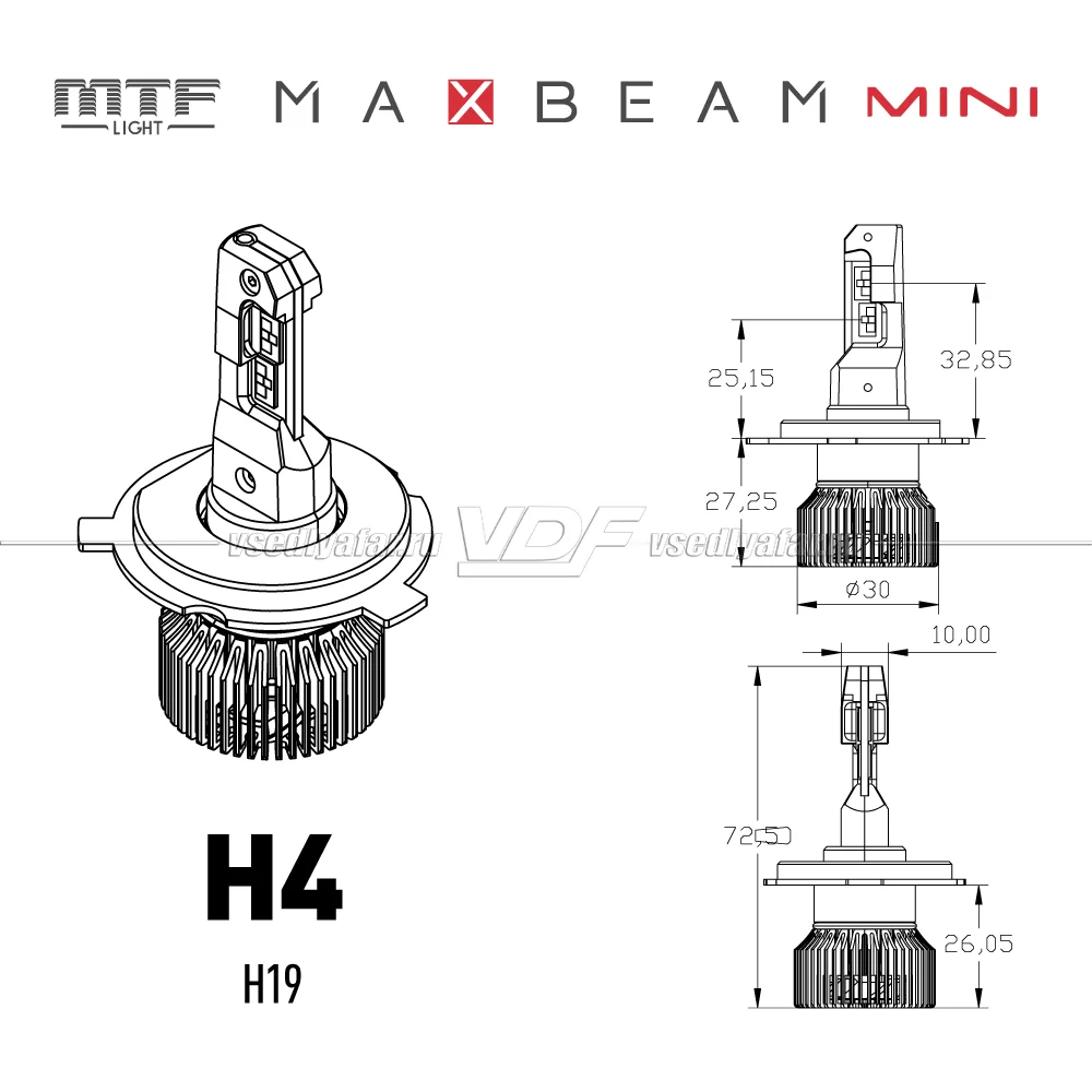 Светодиодные лампы MTF Light MaxBeam MINI H4/H19 6000K 12V, 45W, 2шт, MM04K6