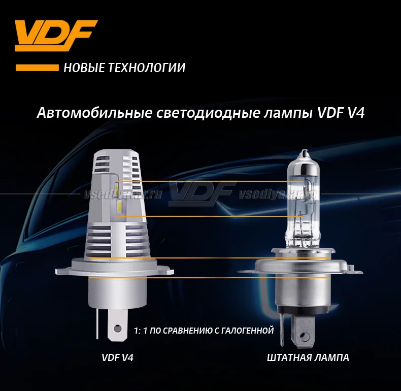 Светодиодные лампы VDF V4 Цоколь H4 5500K 