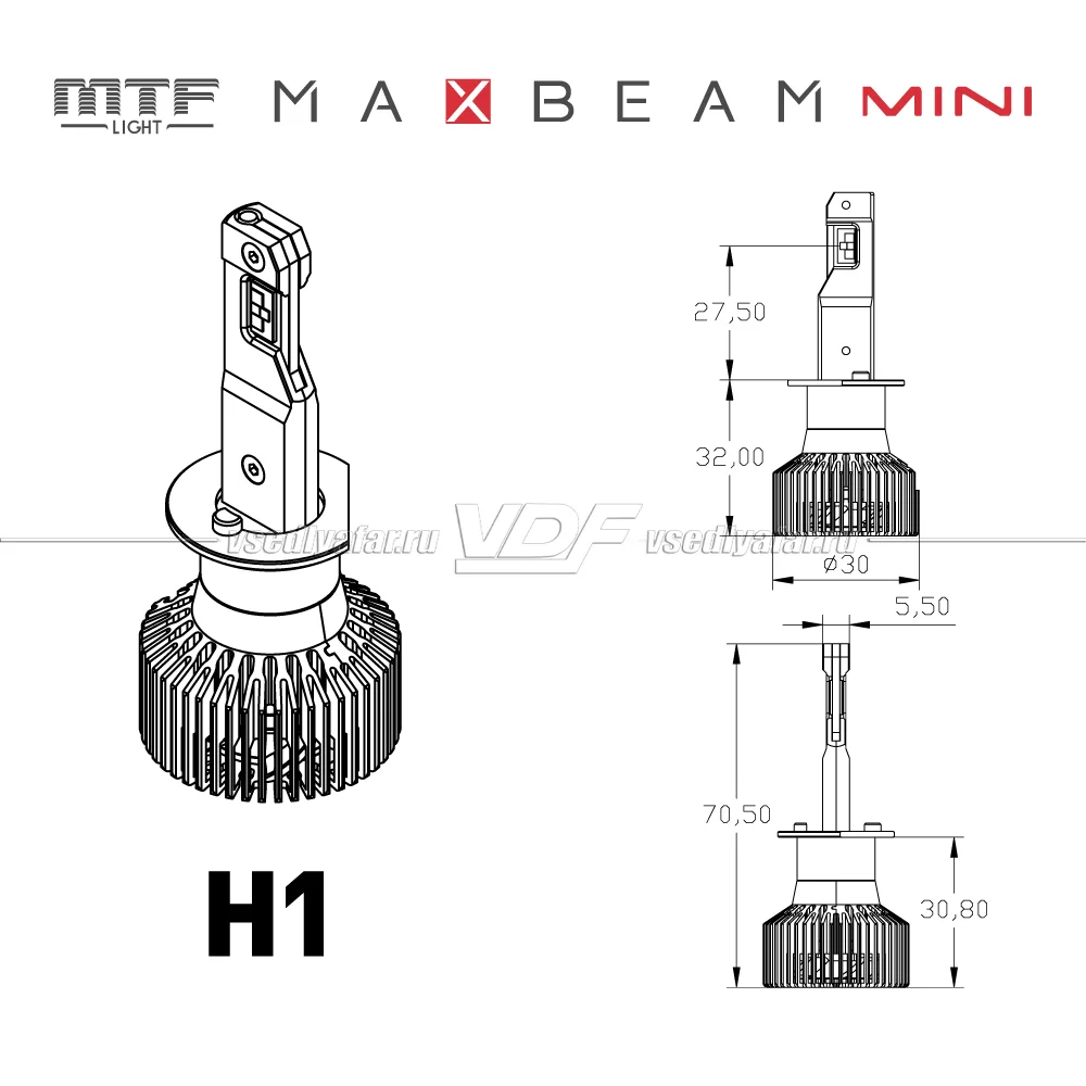 Светодиодные лампы MTF Light MaxBeam MINI H1 6000K 12V, 45W, 2шт, MM01K6