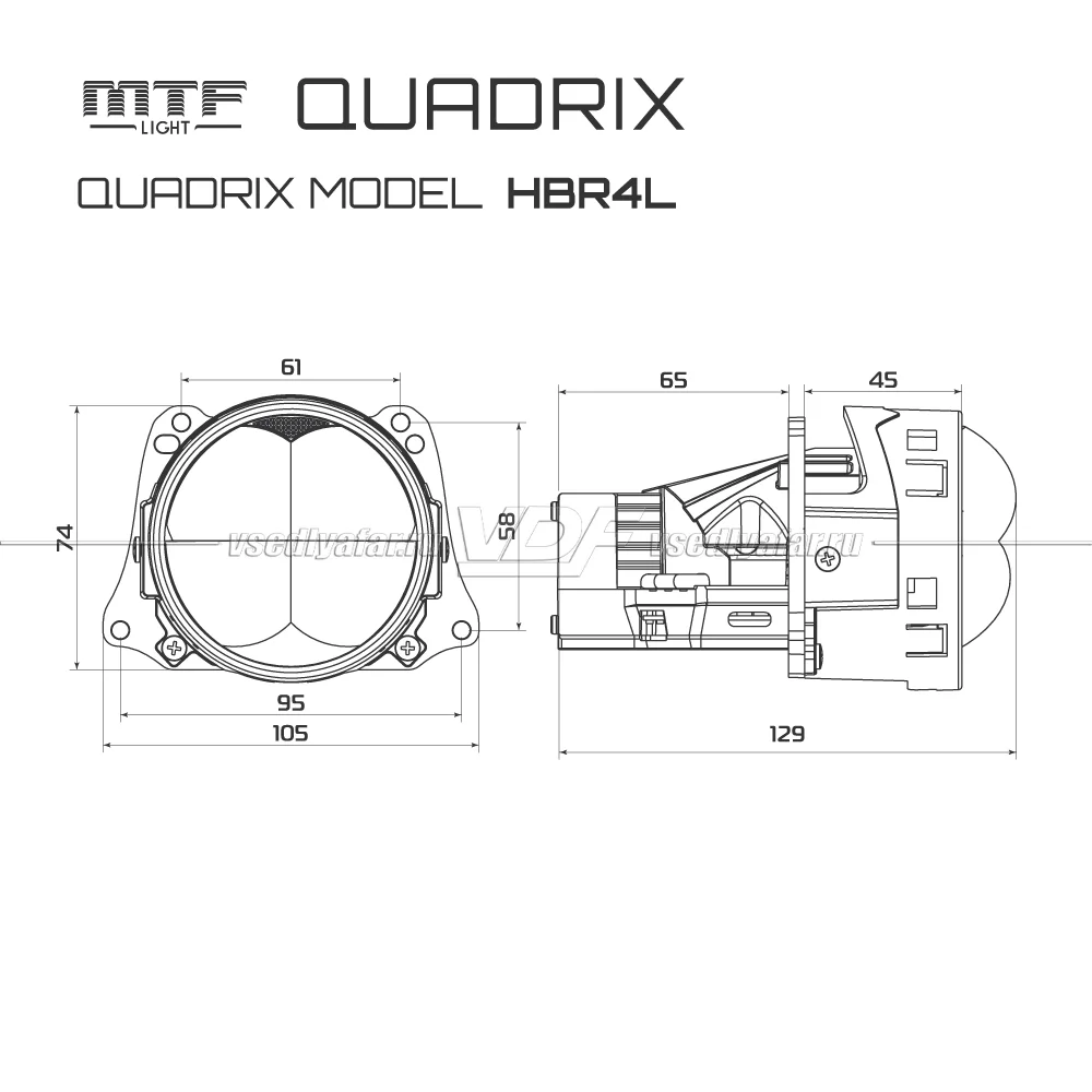 Светодиодные линзы MTF Light QUADRIX 3" 6000K Bi-Led круг 4 линзы (комплект 2 шт) HDR4L
