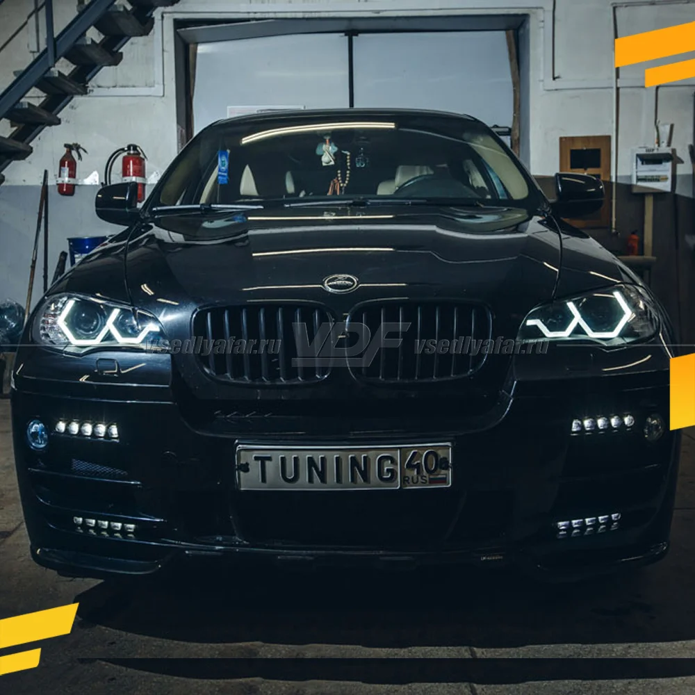 Светодиодные вставки в фары BMW X6 E71 2008-2012 "G-Style" Цвет: Белый