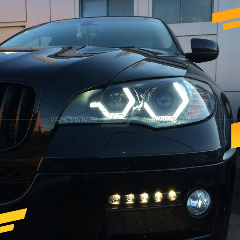 Светодиодные вставки в фары BMW X6 E71 2008-2012 "G-Style" Цвет: Белый