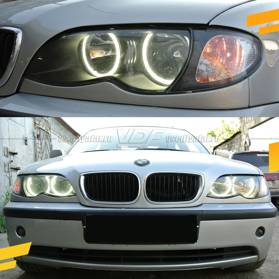 Светодиодные Ангельские глазки BMW 3 E46 2001-2005 Седан Рефлектор Цвет: Белый