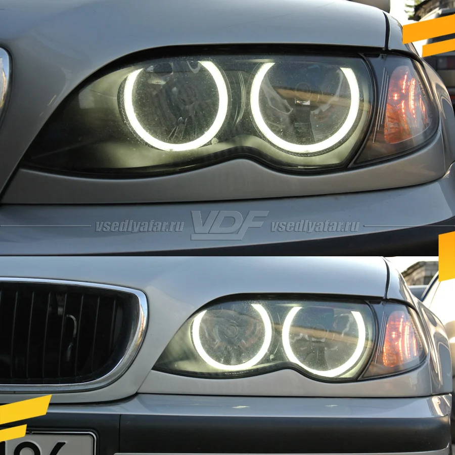 Светодиодные Ангельские глазки BMW 3 E46 2001-2005 Седан Рефлектор Цвет: Белый