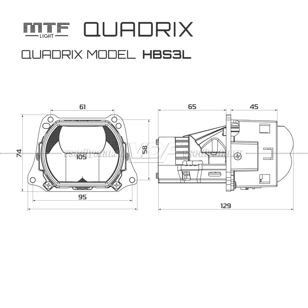 Светодиодные линзы MTF Light QUADRIX 3" 6000K Bi-Led скос 3 линзы (комплект 2 шт) HDS3L