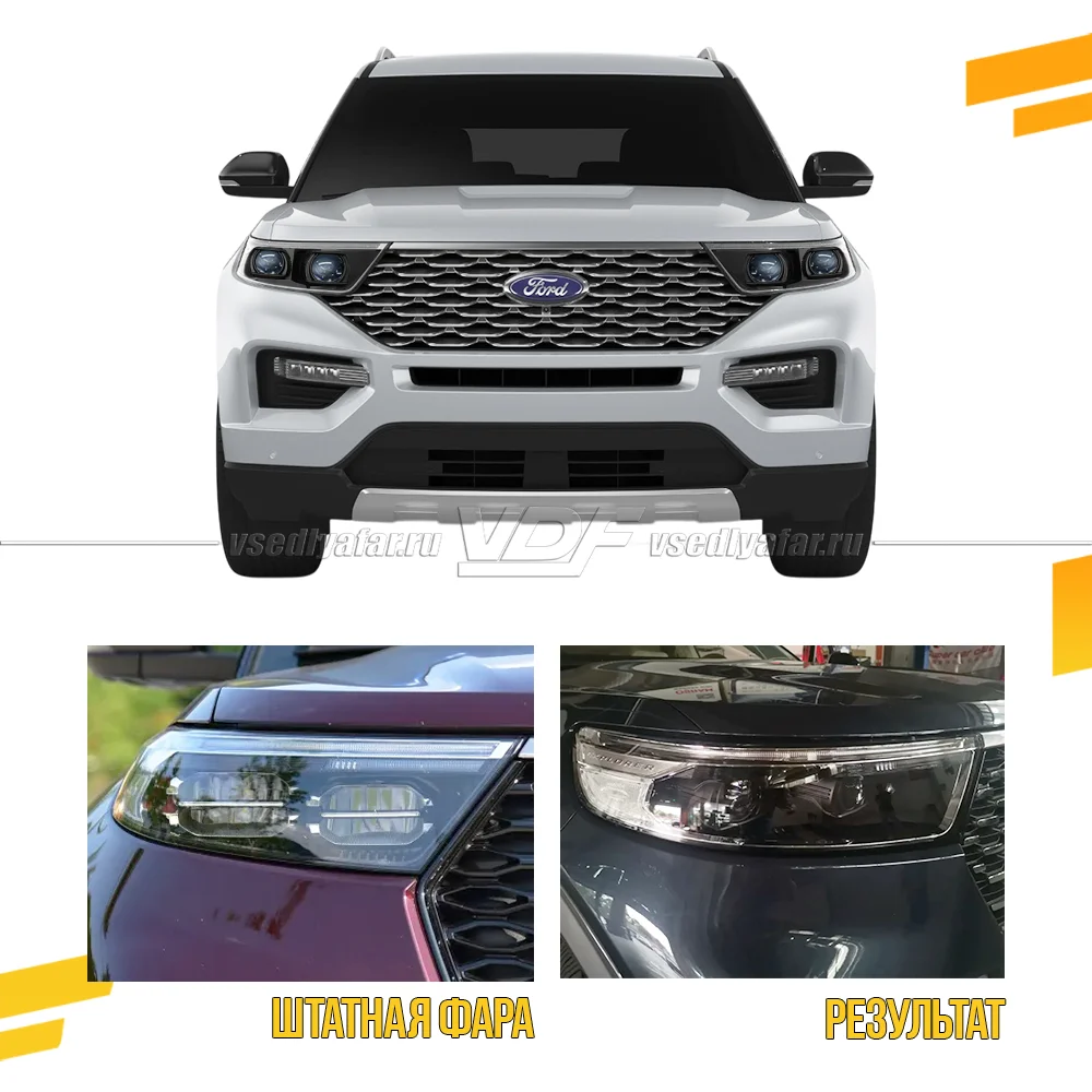 Комплект для установки линз в фары Ford Explorer VI 2019-2023 Цельная маска