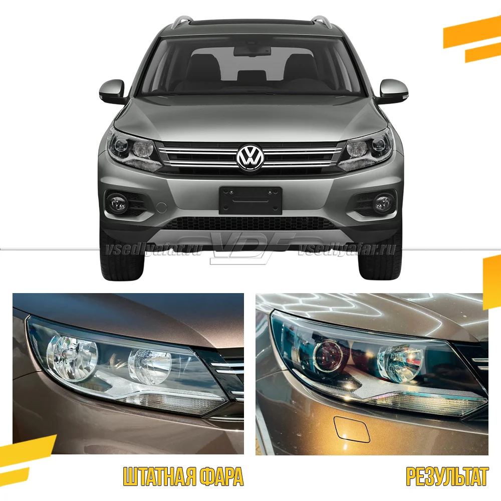 3D Набор для установки линз в фары Volkswagen Tiguan 2011-2016 Галоген рефлектор
