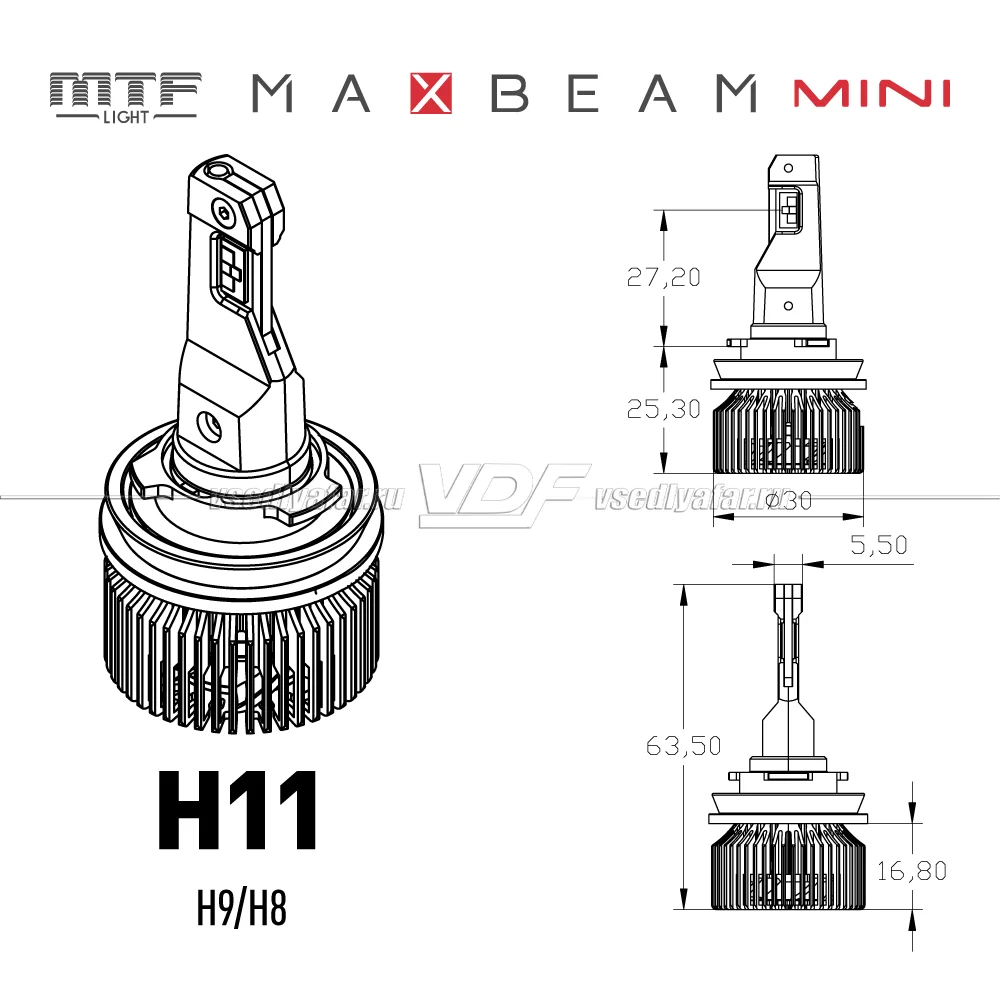 Светодиодные лампы MTF Light MaxBeam MINI H11/H9 6000K 12V, 45W, 2шт, MM11K6