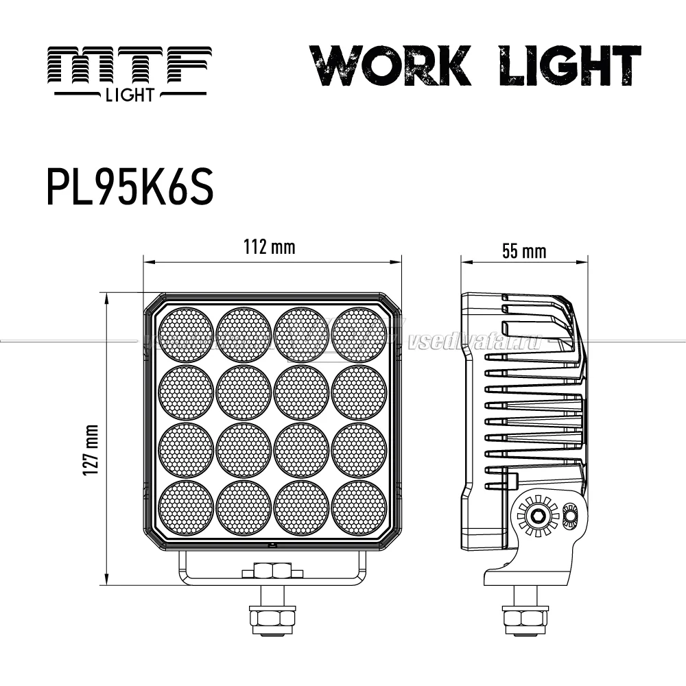 Фонарь светодиодный MTF LIGHT 12/24В, 90Вт, 7400лм, 5500К, квадратный, 1 шт., PL95K6S