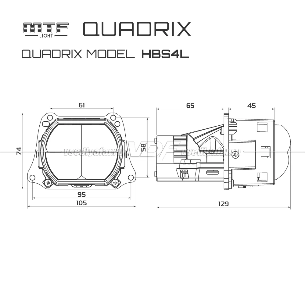 Светодиодные линзы MTF Light QUADRIX 3" 6000K Bi-Led скос 4 линзы (комплект 2 шт) HDS4L