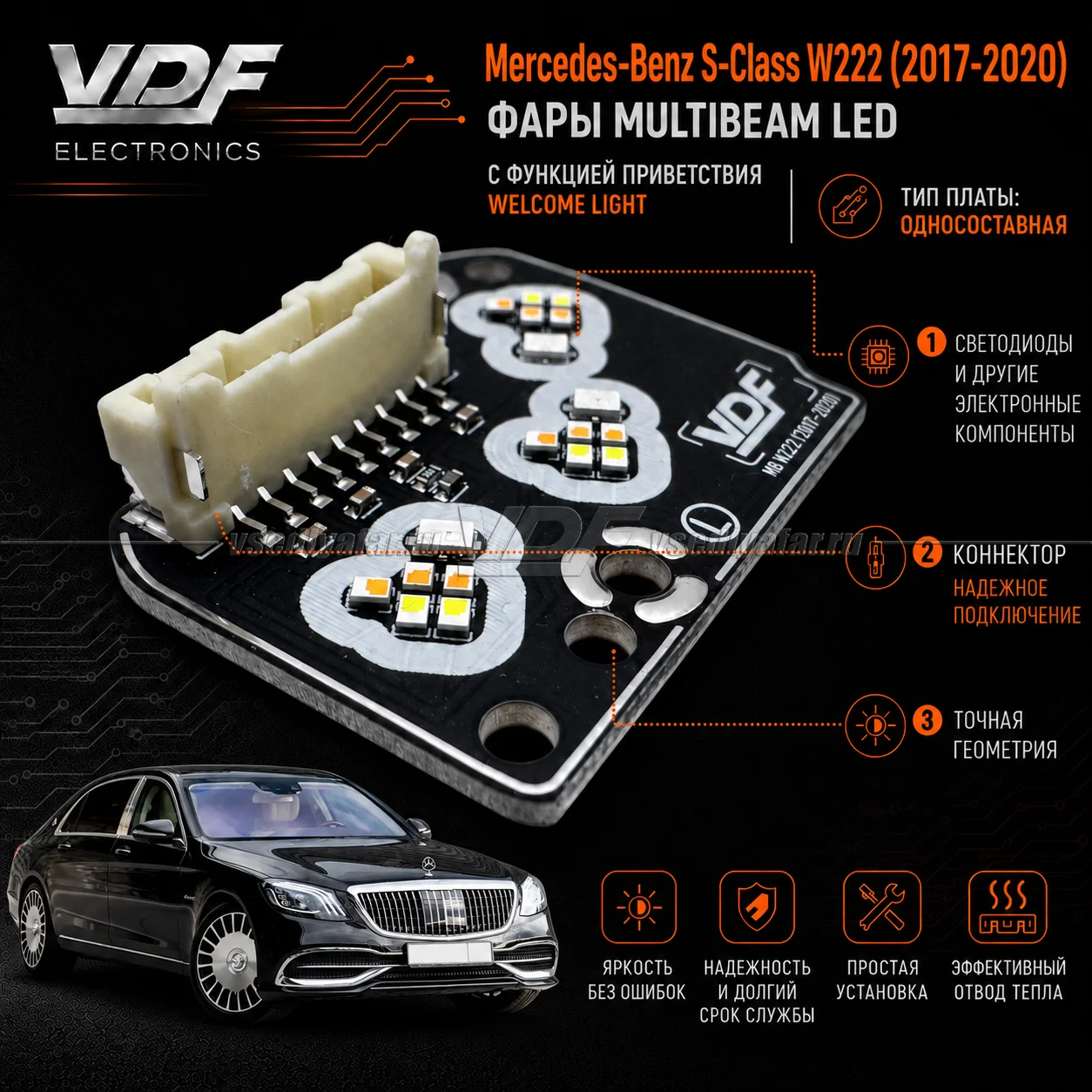 Комплект плат маркера Mercedes S W222 2017-2020 Multibeam Цвет: Белый