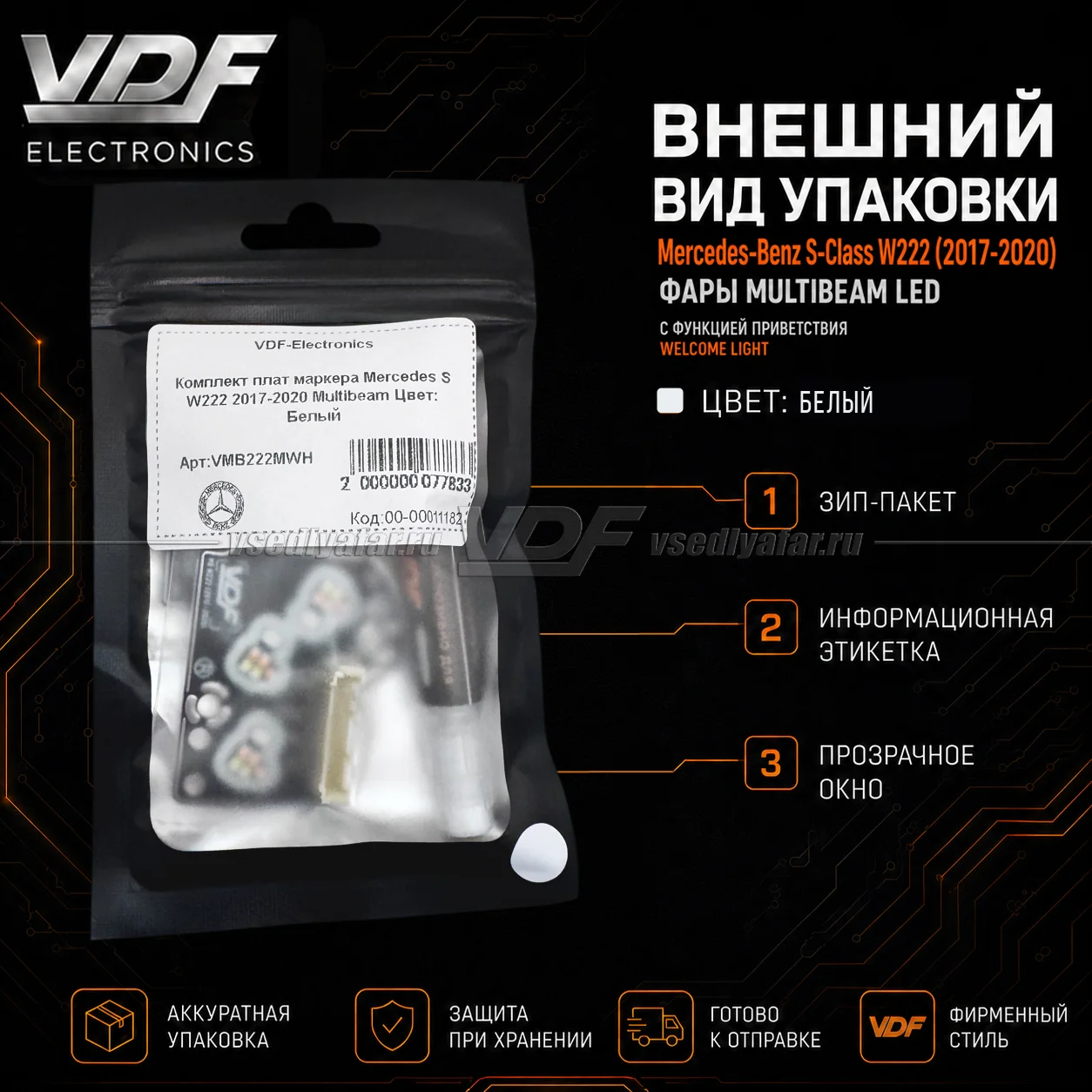 Комплект плат маркера Mercedes S W222 2017-2020 Multibeam Цвет: Белый