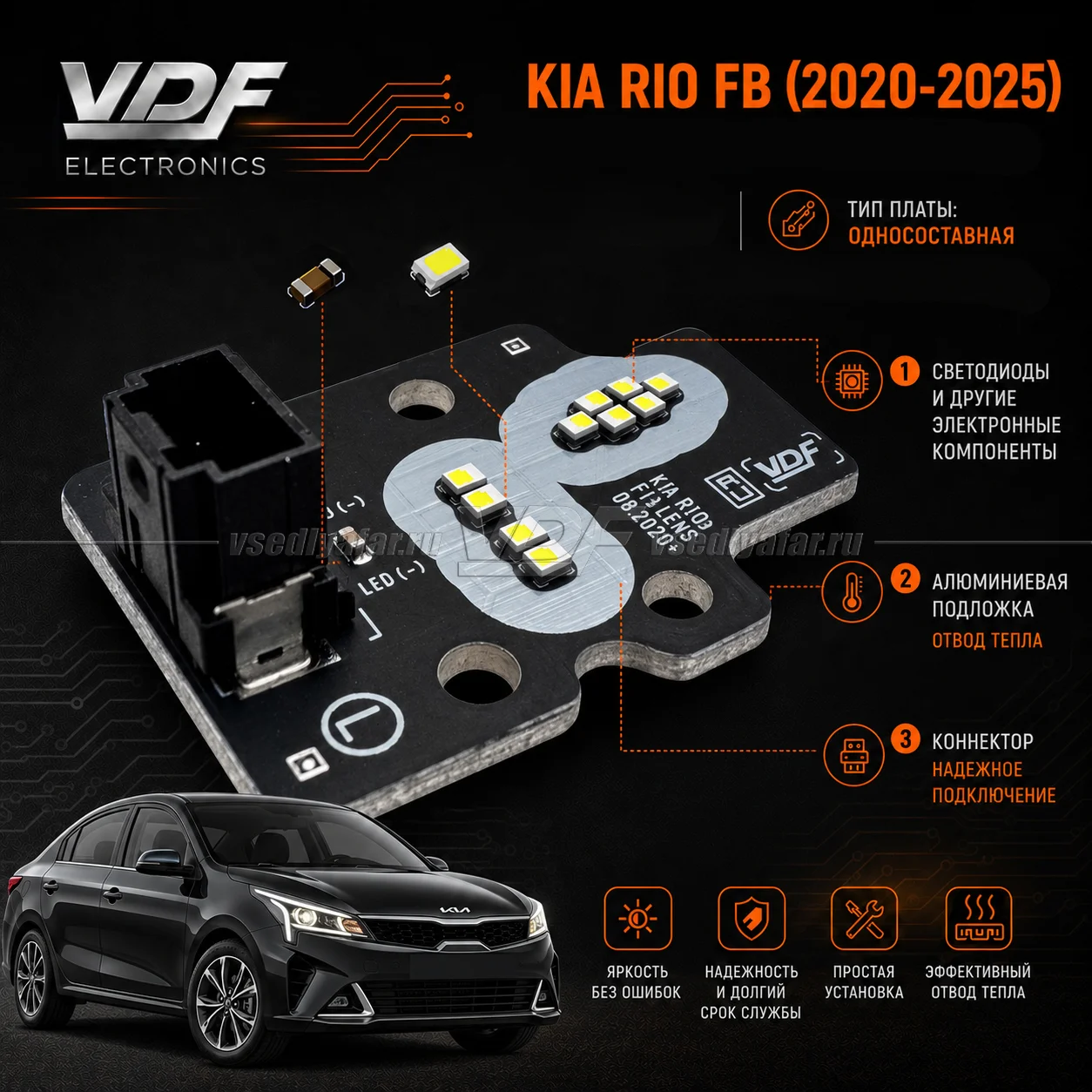 Комплект плат светодиодной Ресницы Kia Rio 2020-2025 Цвет: Лимонный