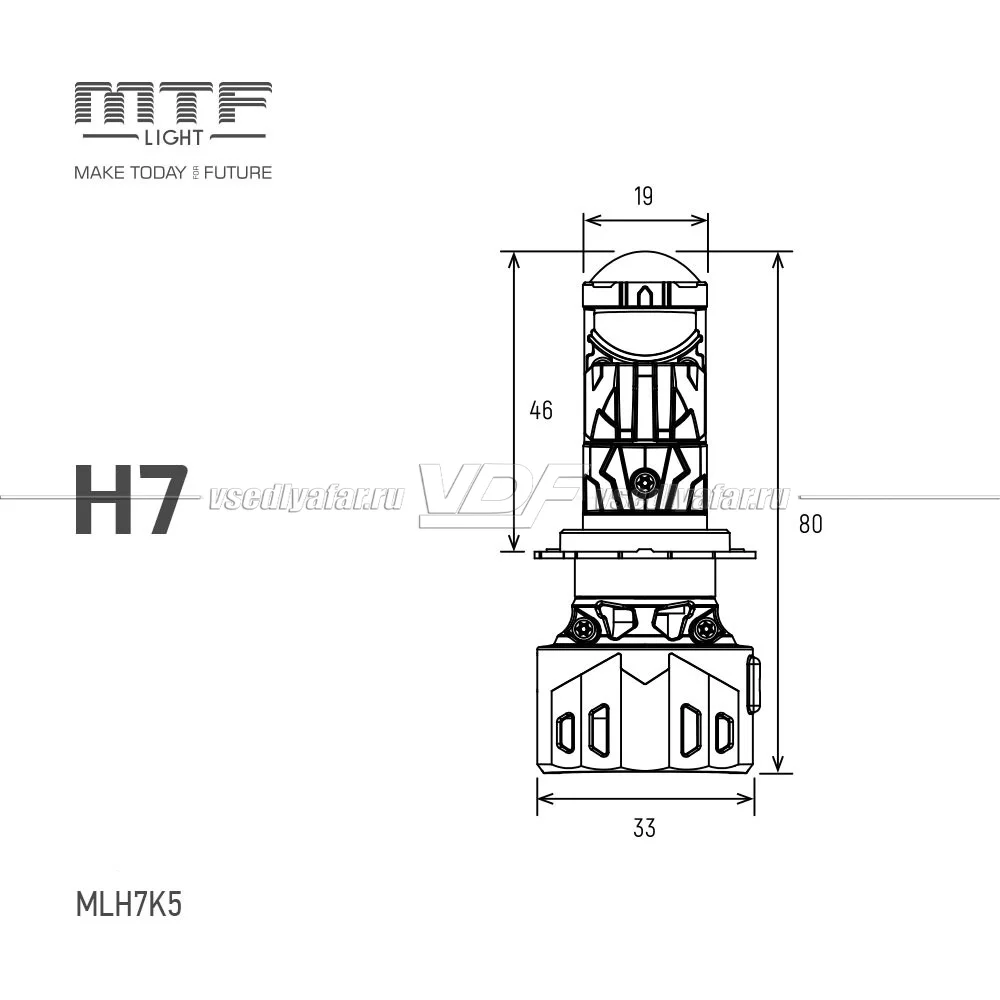 Светодиодные линзы MTF LIGHT MINILENS H7, 12/24V, 55W, 6000K (комплект 2 шт) MLH7K5