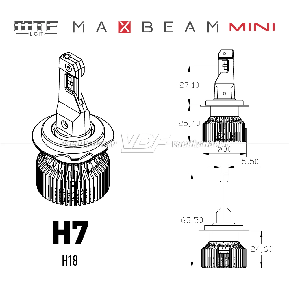 Светодиодные лампы MTF Light MaxBeam MINI H7/H18 6000K 12V, 45W, 2шт, MM07K6