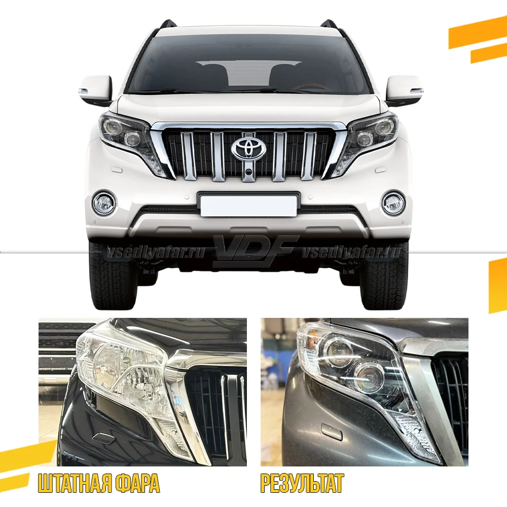Комплект для установки линз в фары Toyota LC Prado 150 2013-2017 Квадро без ДХО