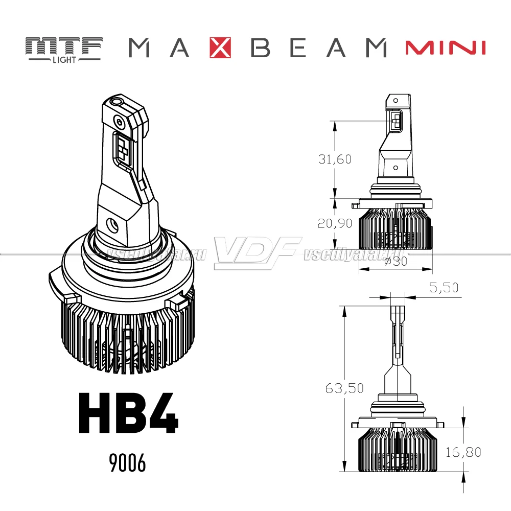 Светодиодные лампы MTF Light MaxBeam MINI HB4 6000K 12V, 45W, 2шт, MMB4K6