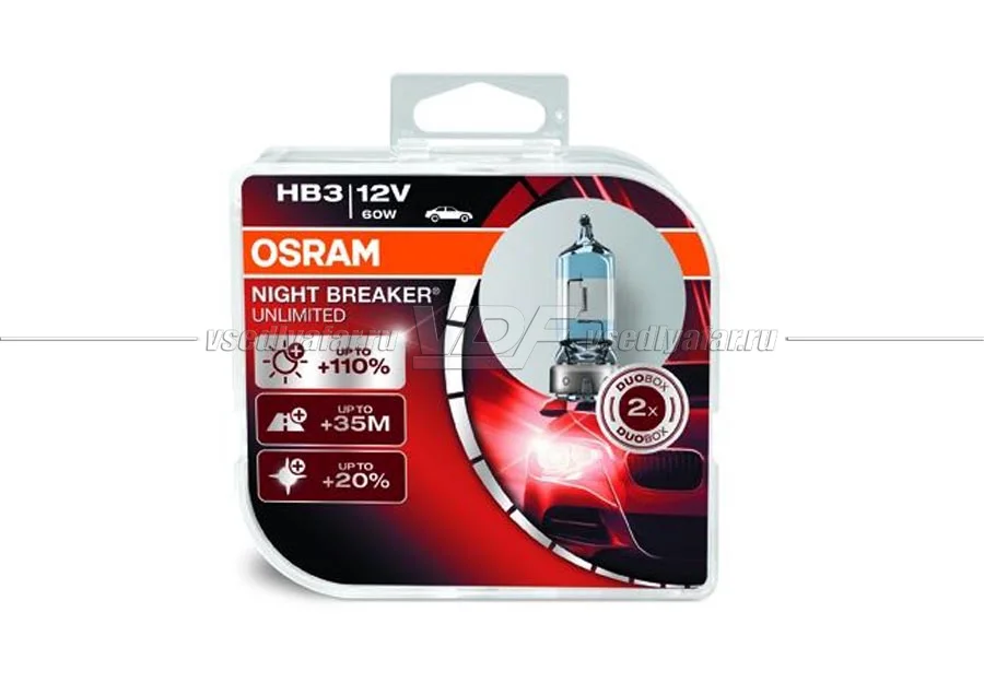 Лампа галогенная OSRAM HB3 Night Breaker Laser 12V 60W, 2шт., 9005NL-HCB